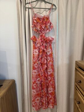 Astr Pink & Orange Floral Ruffle Maxi Dress